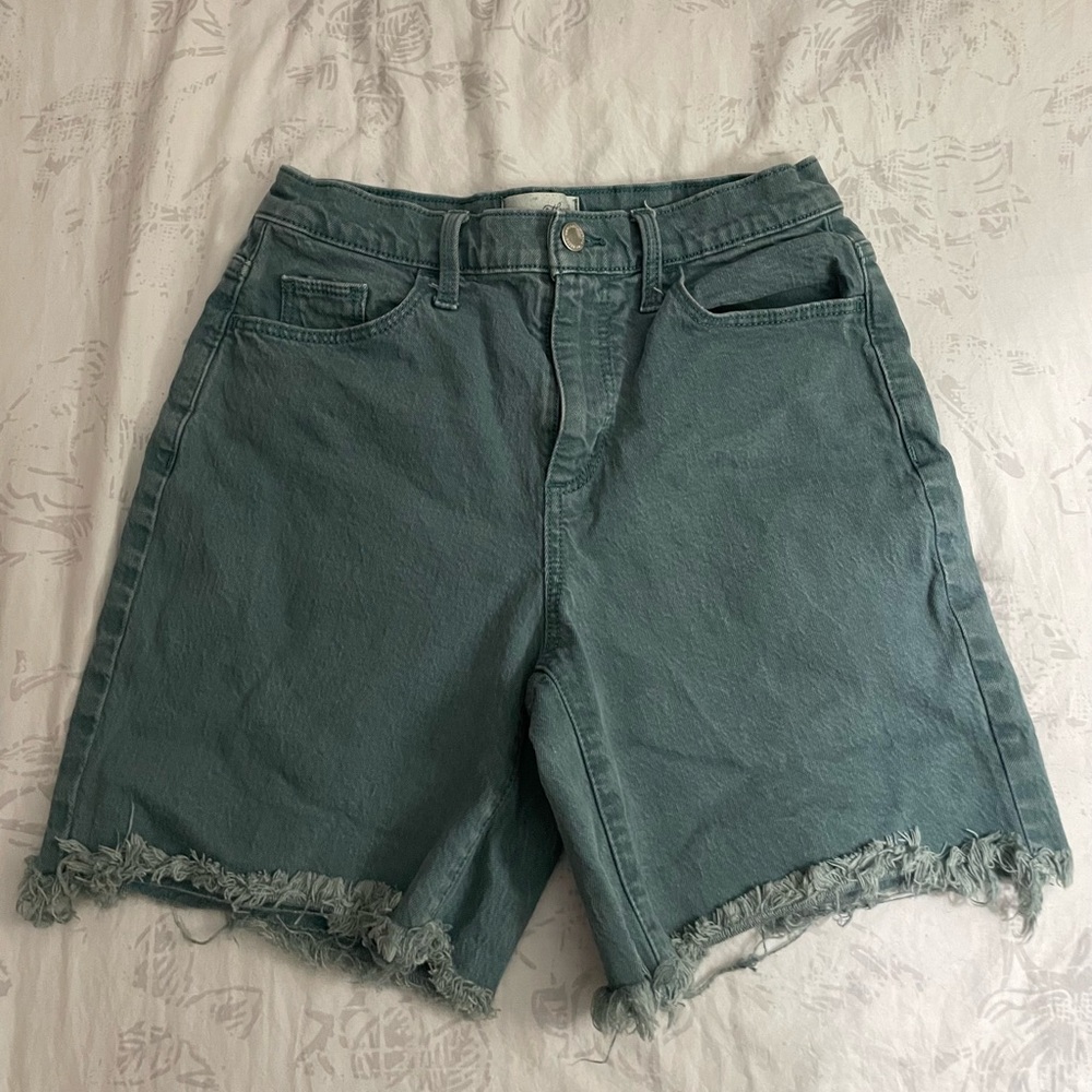 Dark sage green denim shorts